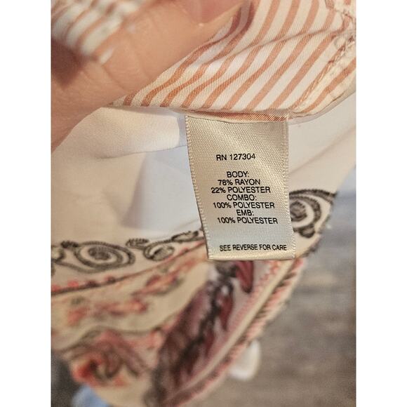 John mark button down Womens large pink stripe embroidered boho pearl buttons - Picture 5 of 9